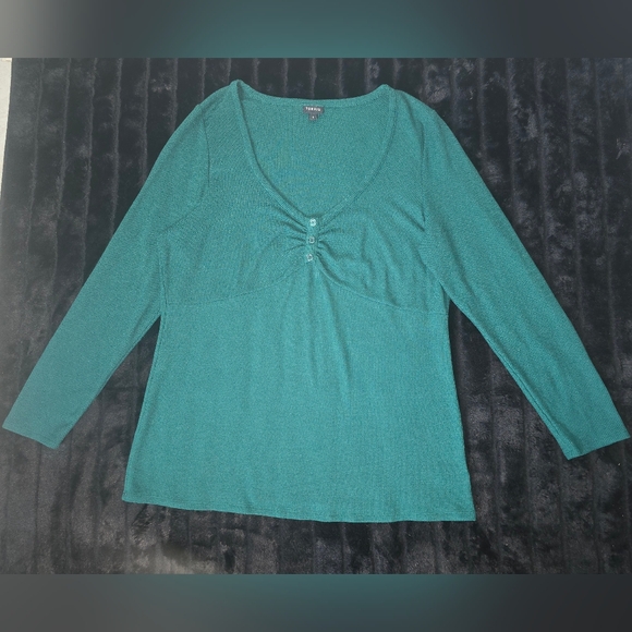 Torrid Women’s Teal Ribbed Long Sleeve Button Front Top Polyester Rayon Size 3 - Picture 2 of 10